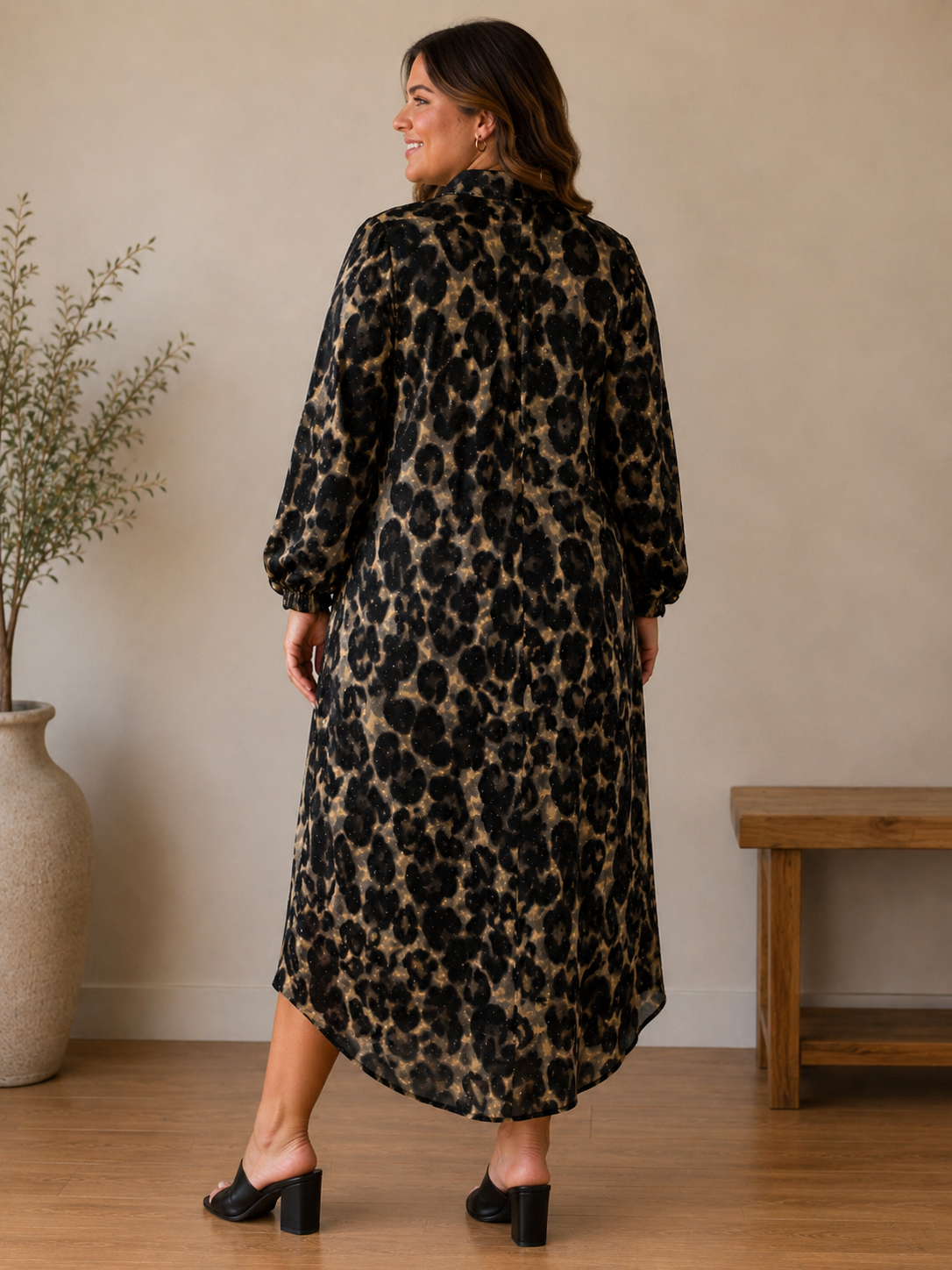 Shimmer Leopard Print Shirt Dress