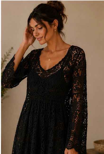 Cotton Crochet High-Low Beach Cover Up Dress | HerEdits