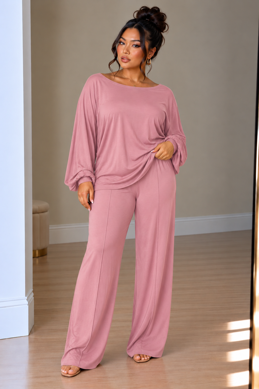 Women's Curve Batwing Top & Wide Leg Trouser Co-ord Set