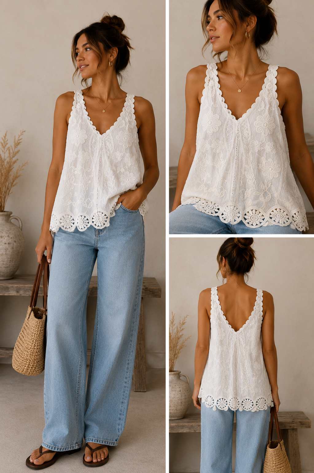 Embroidered Cotton Lace Vest Top | HerEdits