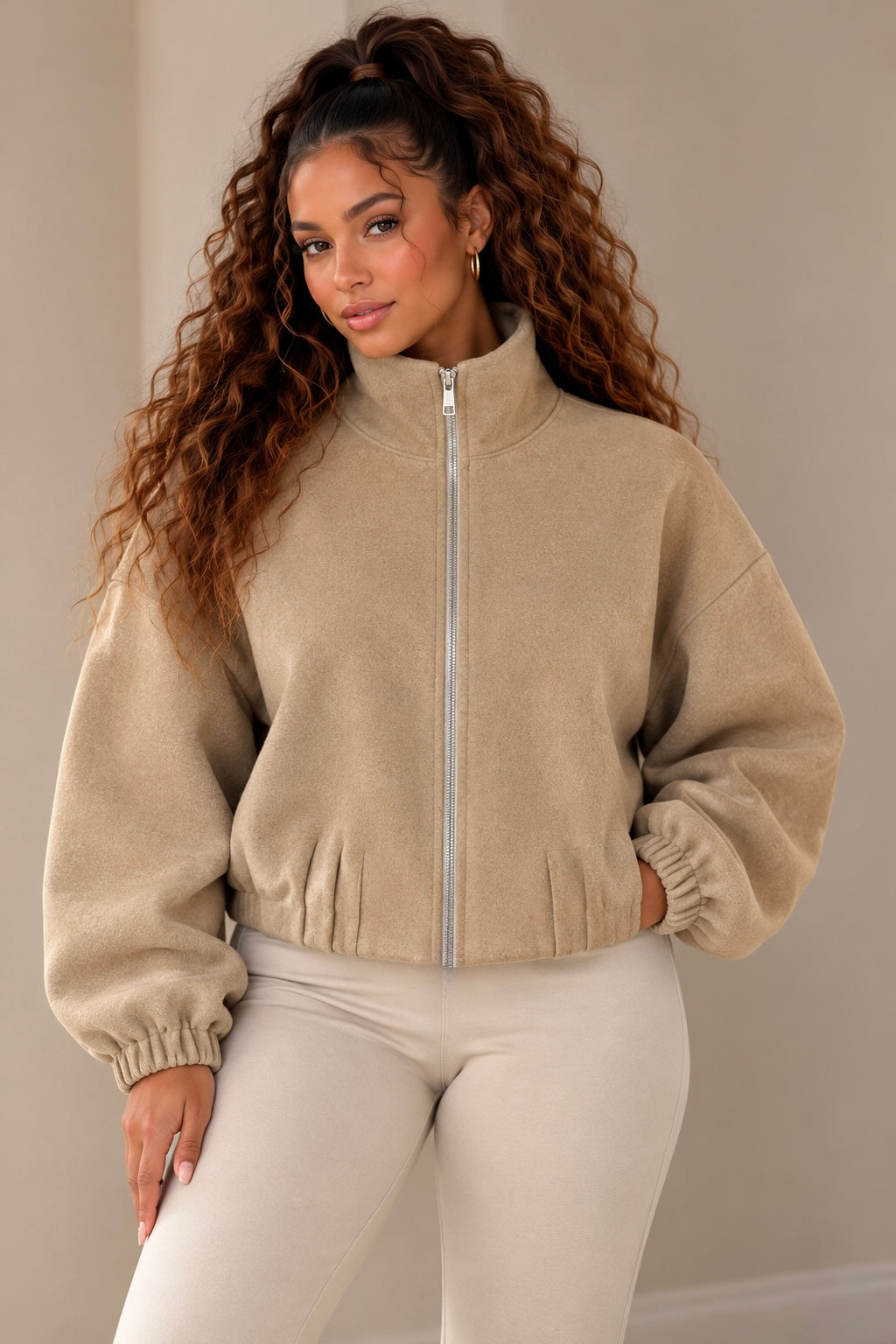 Women's Felt-Look Bomber Jacket