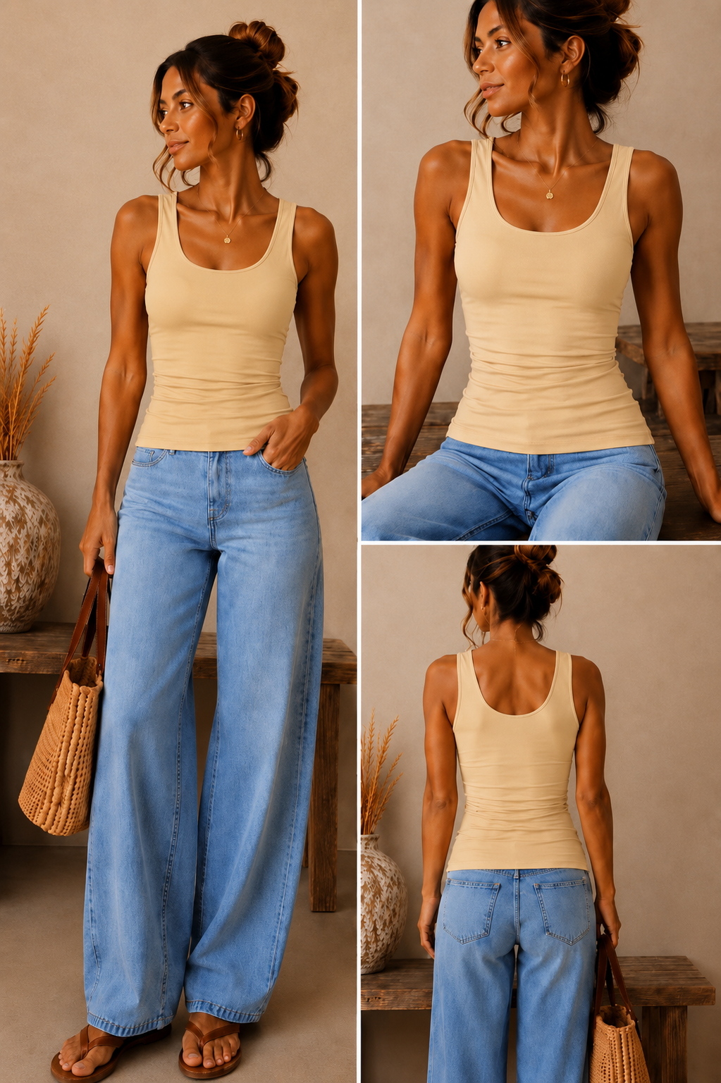 Double Lined Soft Touch Scoop Neck Vest | Stretch Basic Layering Top | HerEdits