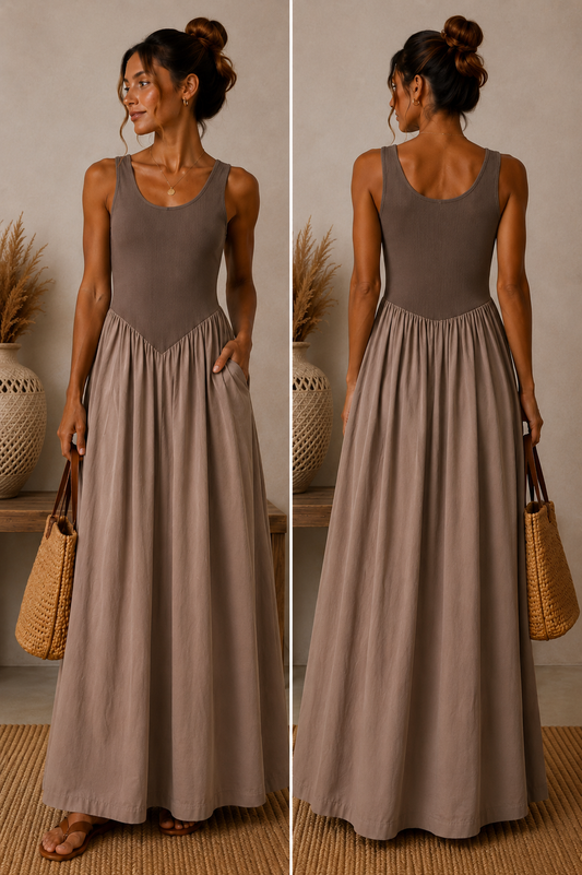 Ribbed Pocket Maxi Dress | Soft Minimal Smock Dress | HerEdits