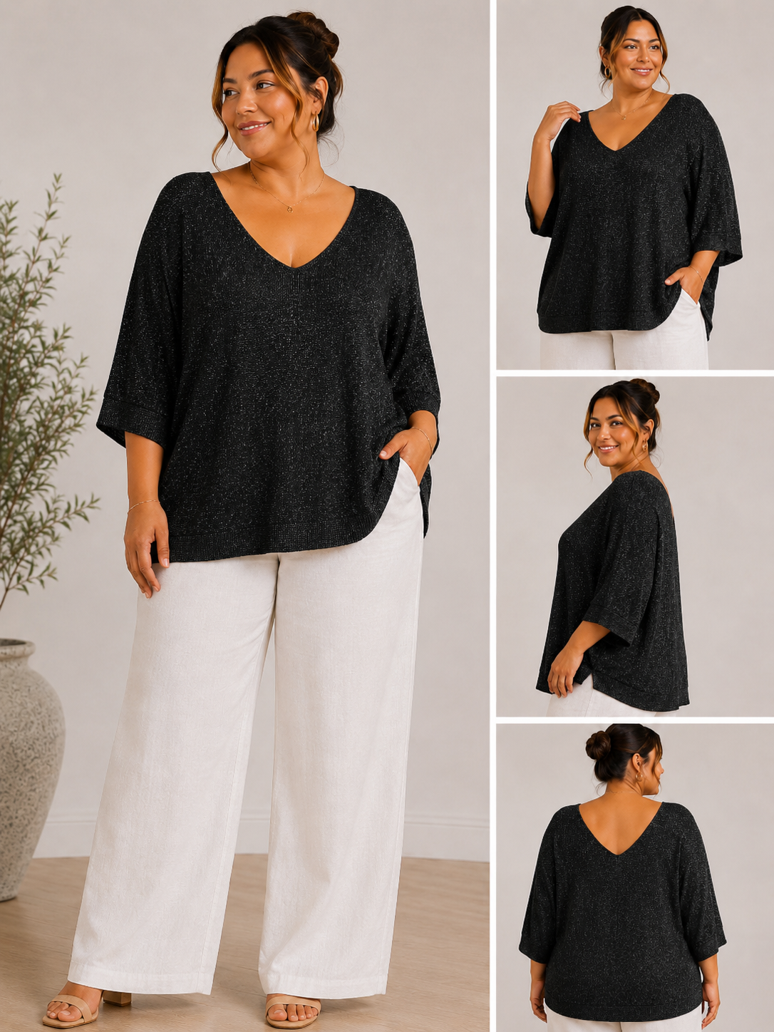 Lurex Batwing Blouse | Oversized Shimmer Knit Top | HerEdits