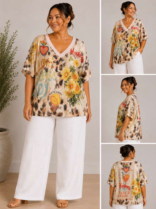 Statement Art Print V-Neck Top