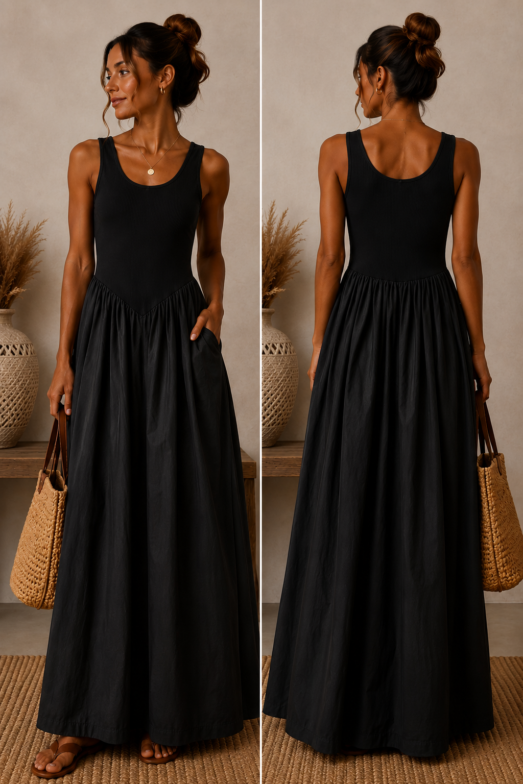 Ribbed Pocket Maxi Skater Dress | HerEdits