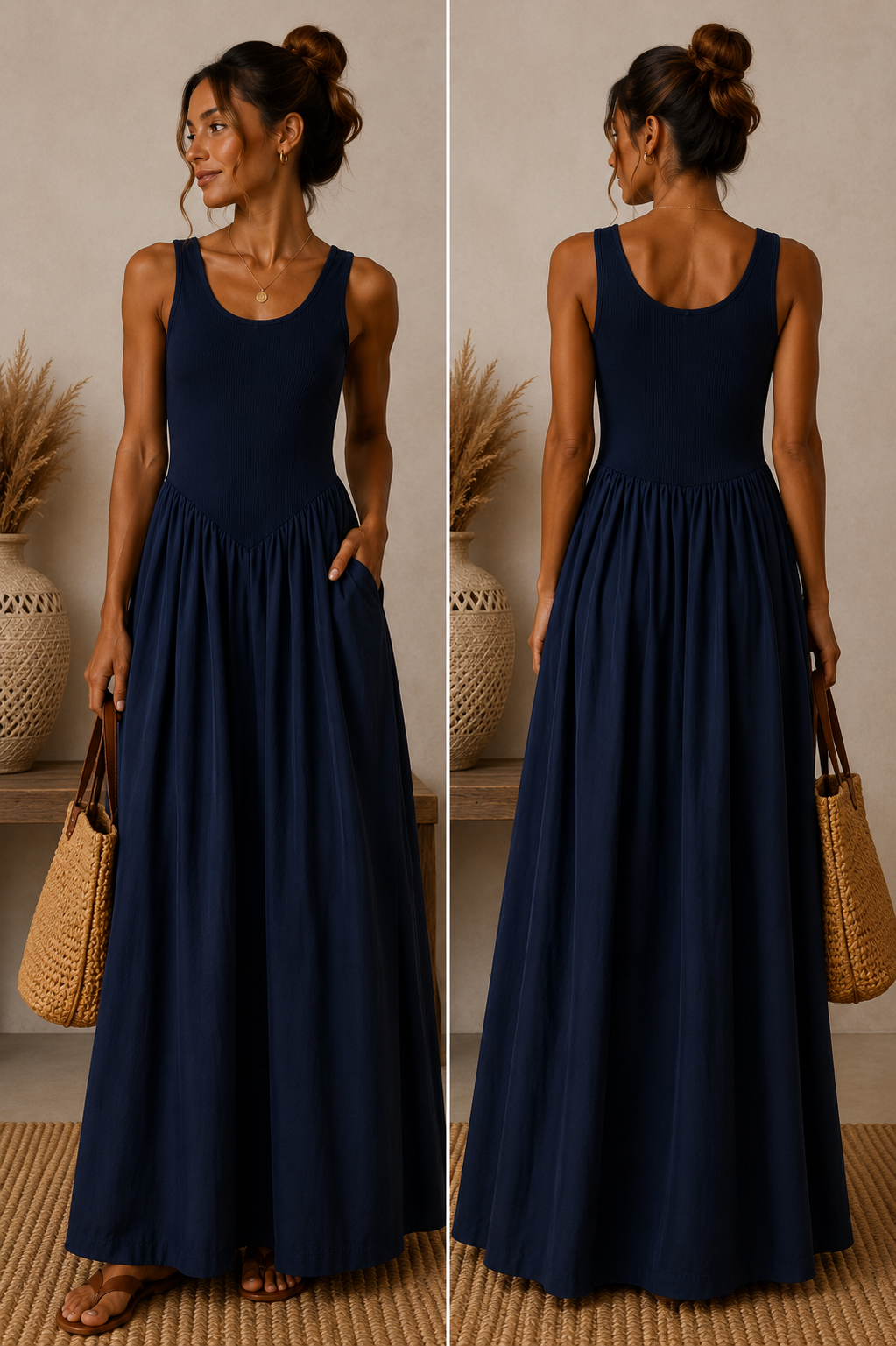 Ribbed Pocket Maxi Skater Dress | HerEdits - HerEdits