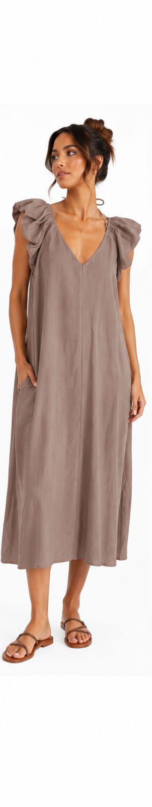Ruched Shoulder Midi Pocket Dress | HerEdits