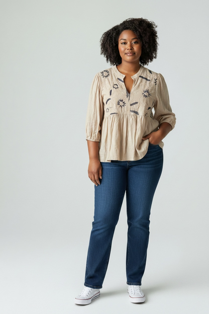 Embroidered Peplum Blouse