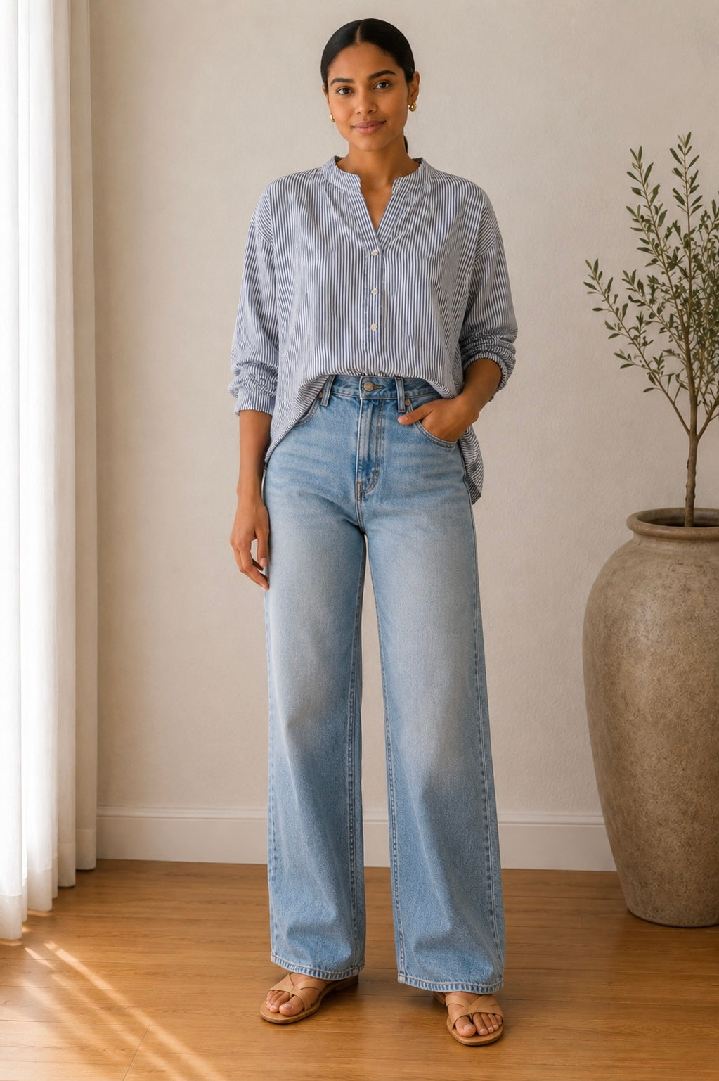 Textured Lightweight Stripe Blouse
