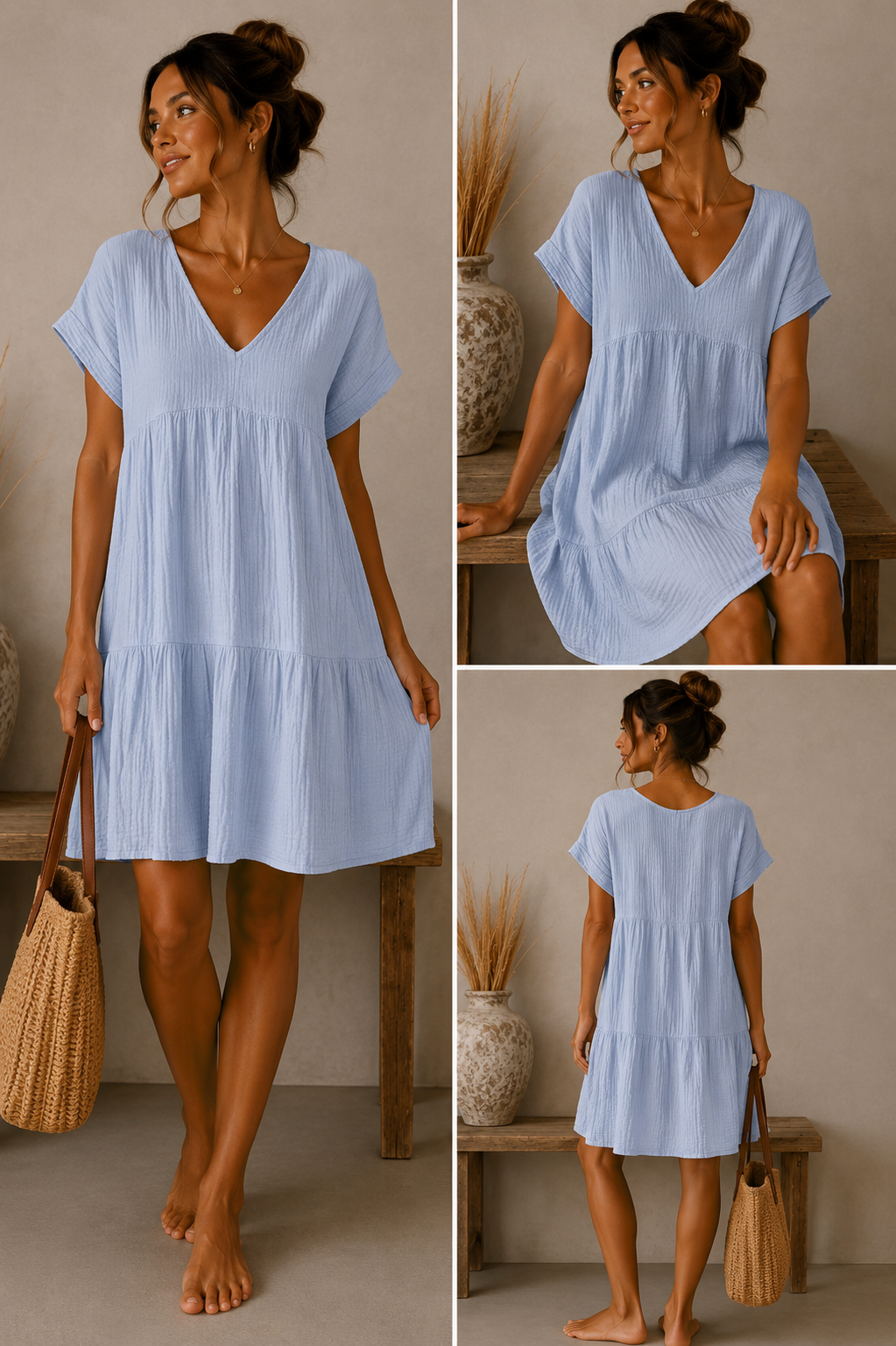 Relaxed Fit Cheesecloth Tiered Smock Dress