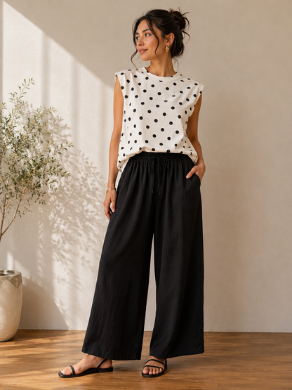 Polka Dot Shoulder Pad Top – Elevated Everyday Blouse