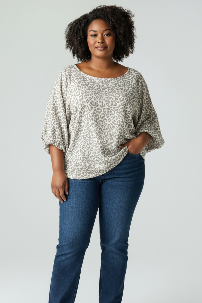Leopard Print Balloon Sleeve Bubble Hem Top