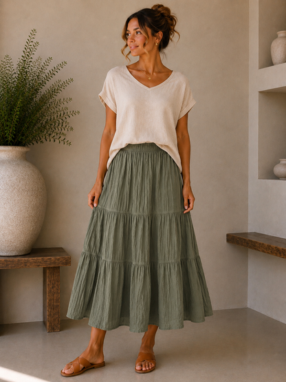 Tiered Cheesecloth Maxi Skirt | 100% Cotton Skirt | HerEdits