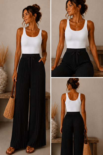 Flowy Pleated Wide Leg Trousers | HerEdits