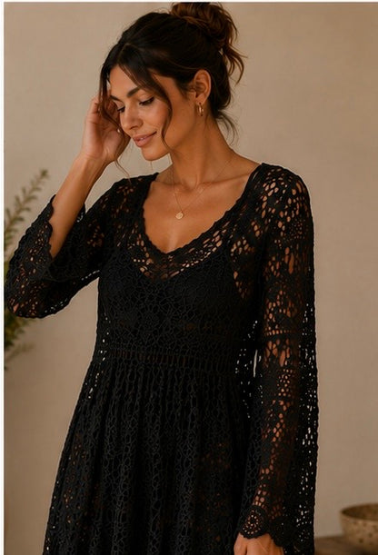 Cotton Crochet High-Low Beach Cover Up Dress | HerEdits