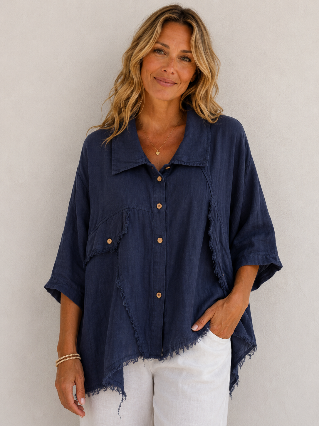 Raw Frey Edge Linen Button Shirt