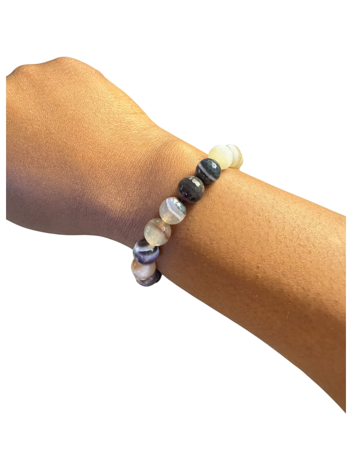 HerEdits™ Neutral Agate Bracelet – Grey & Cream Banded Stone Beads