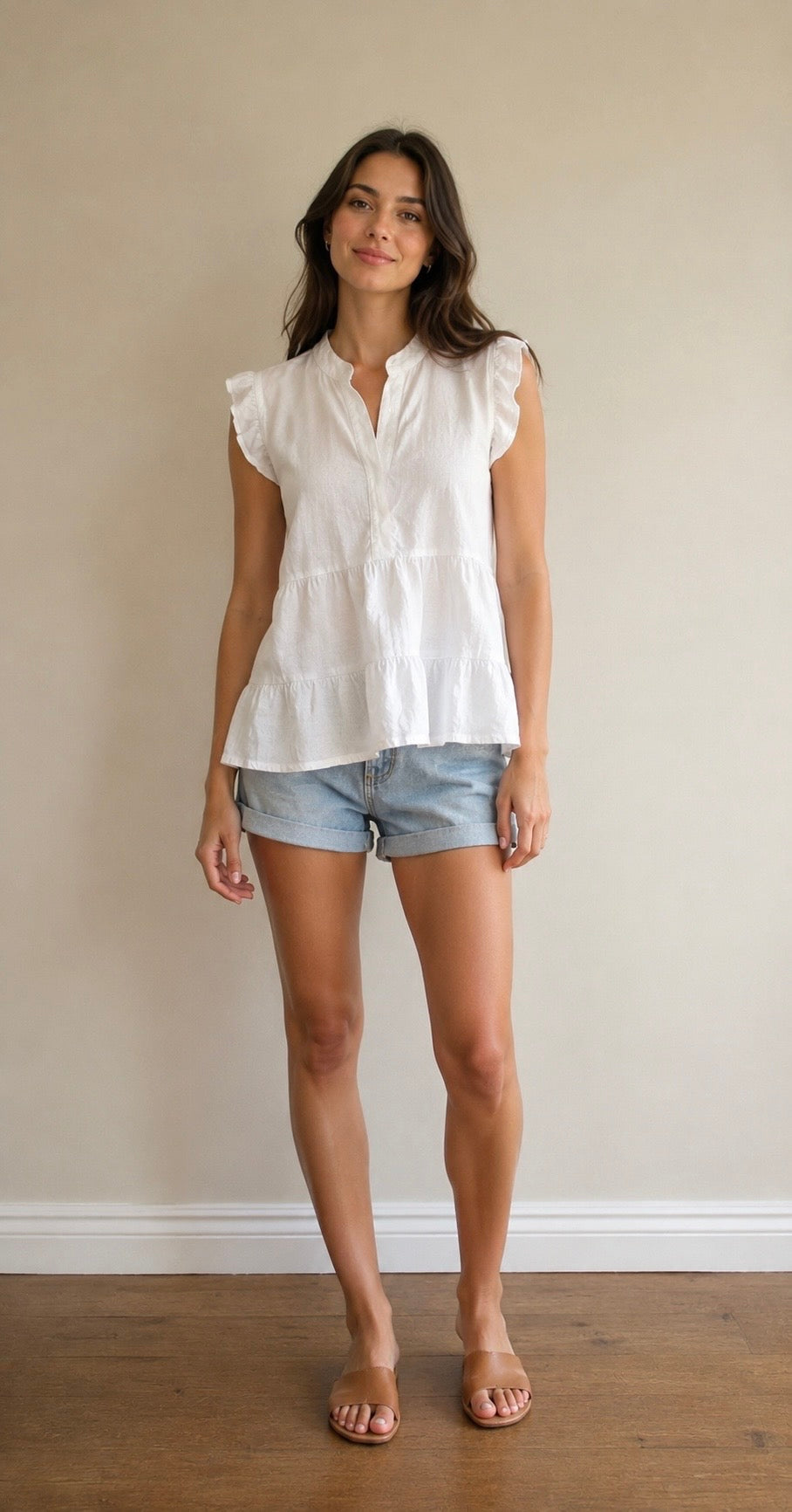 Frill Sleeve Cotton Blouse