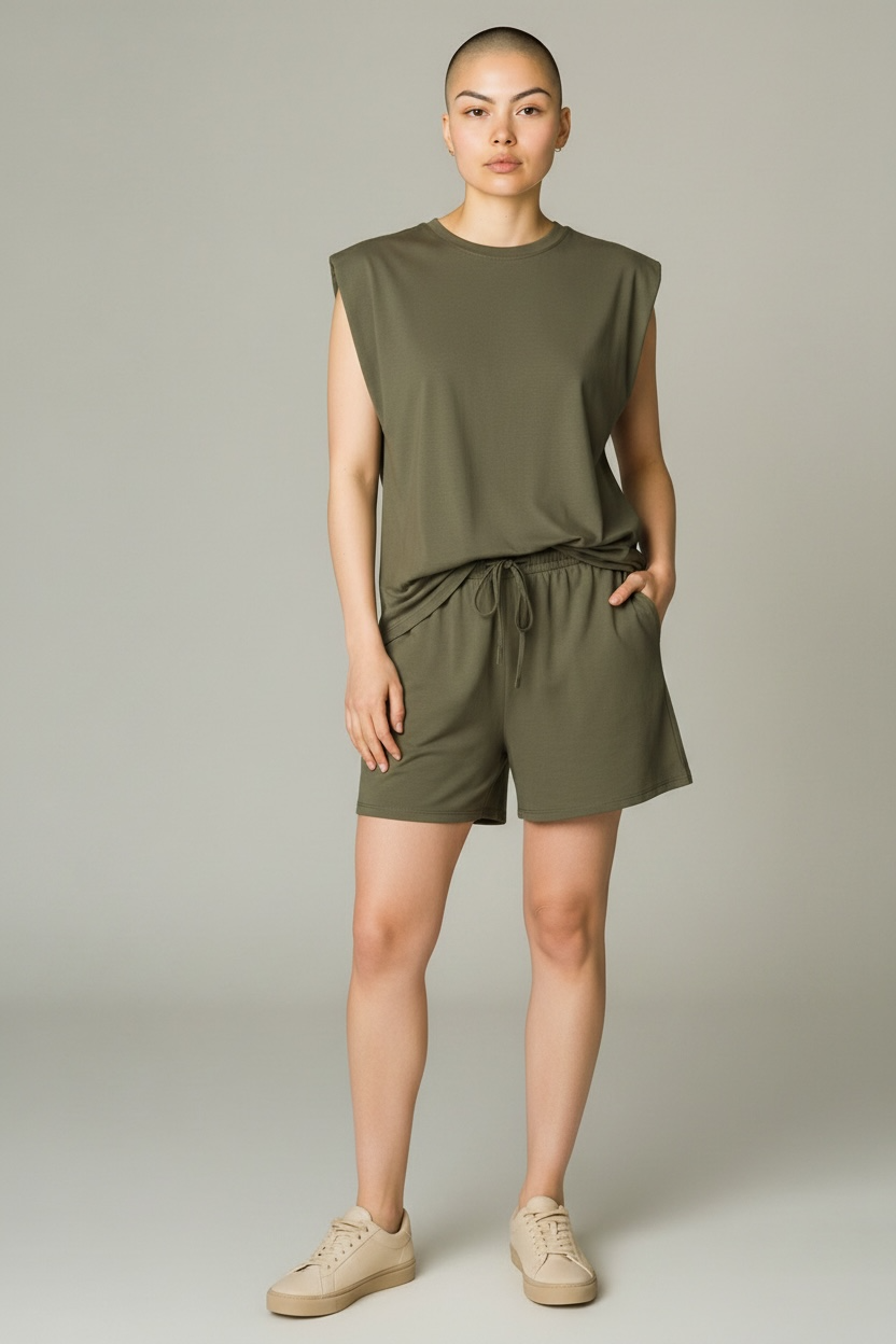 Shoulder Padded Lounge Short Co-Ord Set