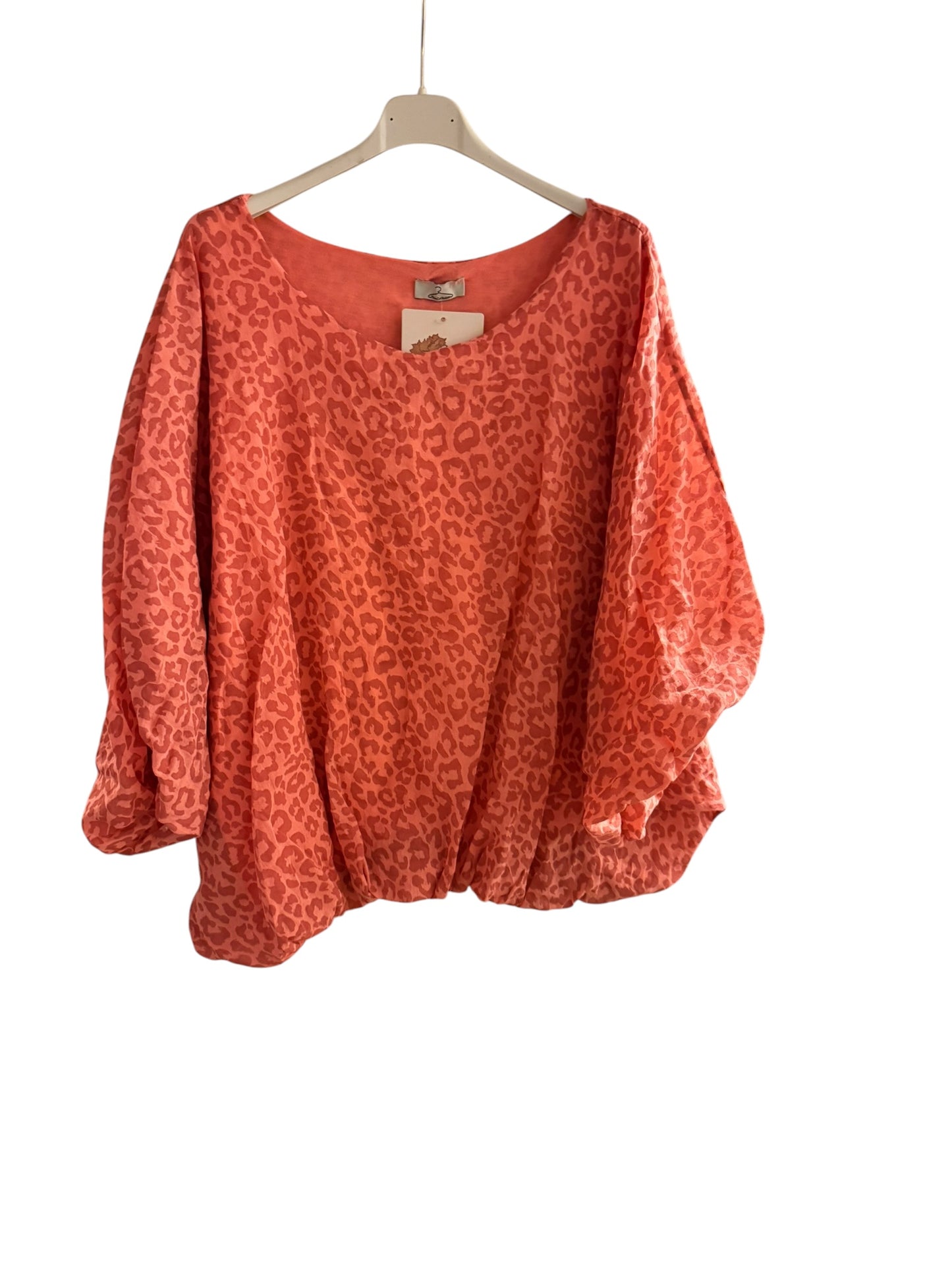 Leopard Print Balloon Sleeve Bubble Hem Top