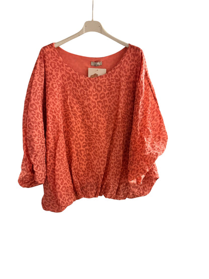 Leopard Print Balloon Sleeve Bubble Hem Top