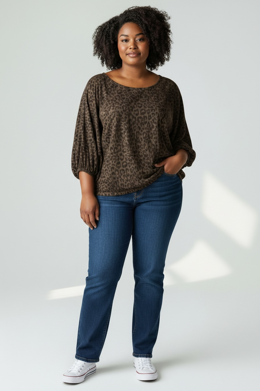 Leopard Print Balloon Sleeve Bubble Hem Top