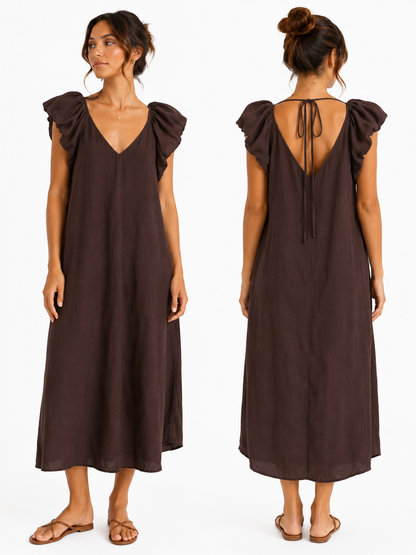 Ruched Shoulder Midi Dress