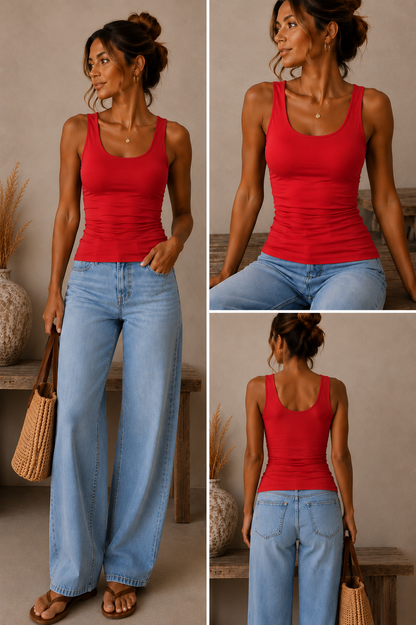 Double Lined Soft Touch Scoop Neck Vest | Stretch Basic Layering Top | HerEdits