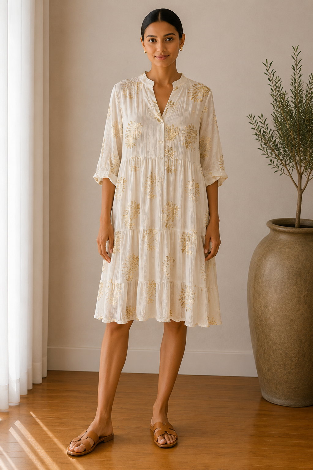 Tiered Embroidered Smock Dress