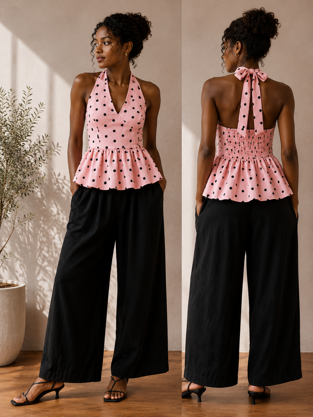 Polka Dot Peplum Halter Top