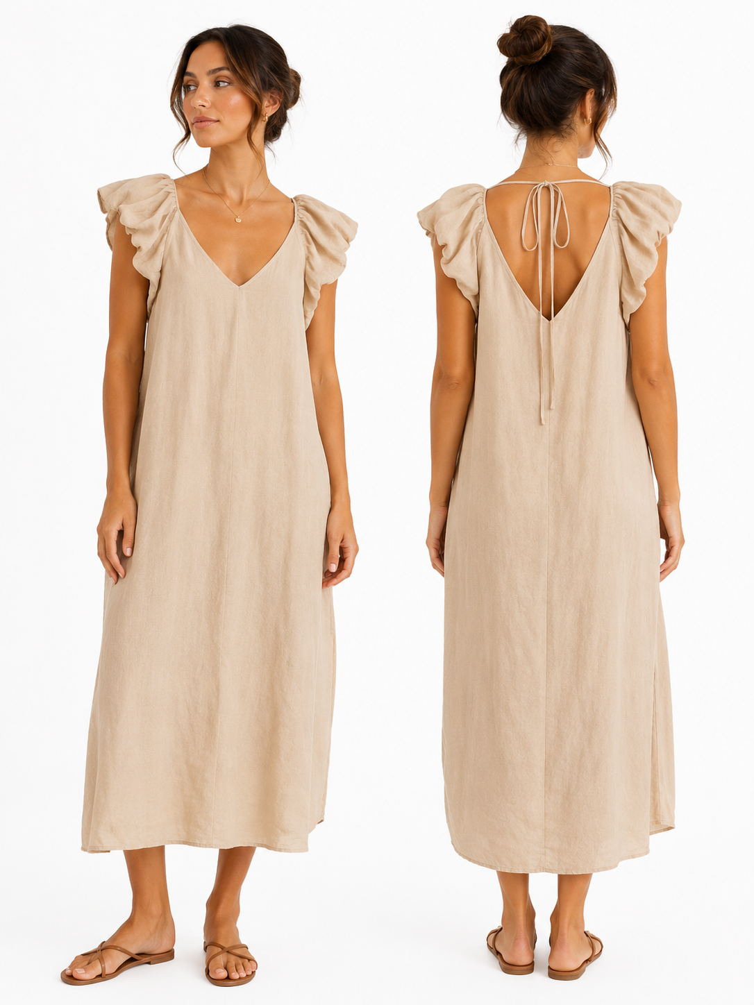 Ruched Shoulder Midi Dress