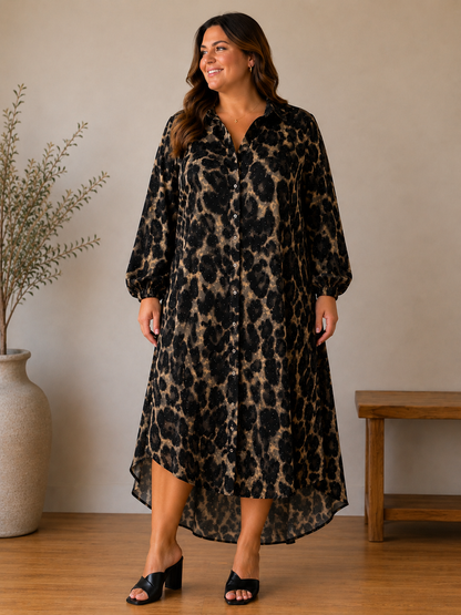 Shimmer Leopard Print Shirt Dress
