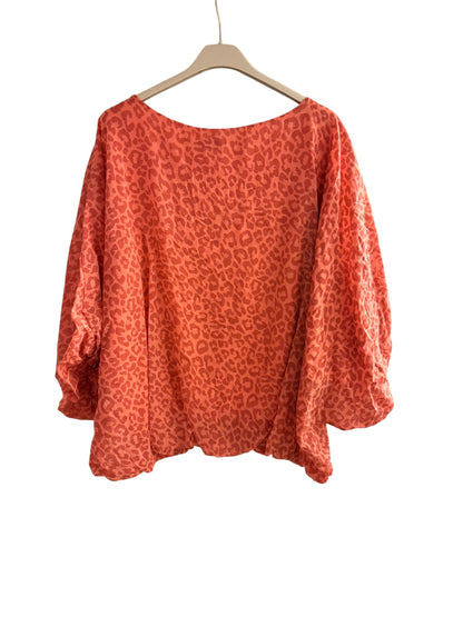 Leopard Print Balloon Sleeve Bubble Hem Top