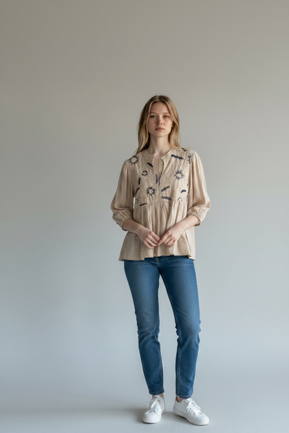 Embroidered Peplum Blouse