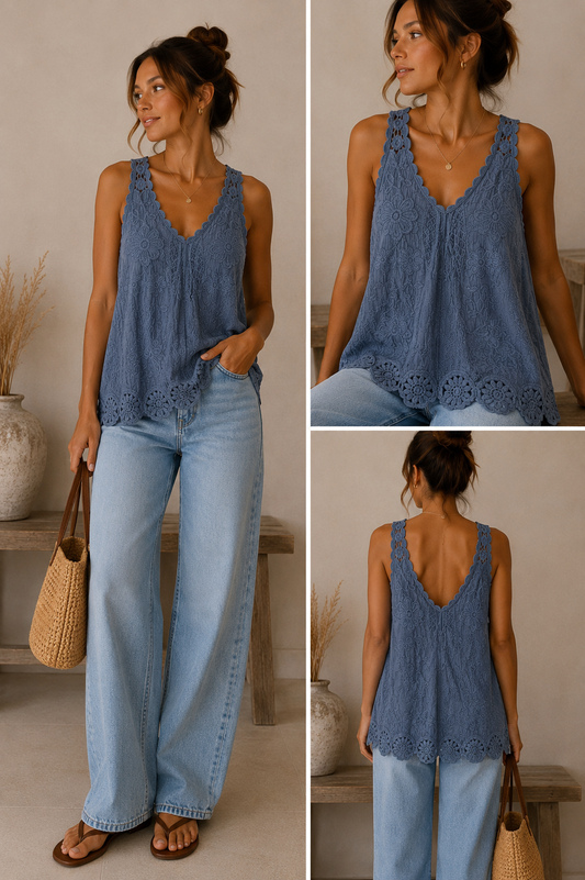 Embroidered Cotton Lace Vest Top | HerEdits