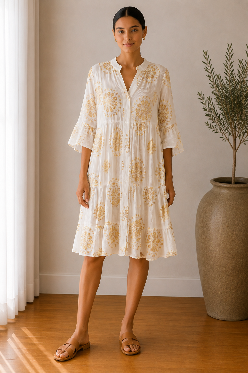 Tiered Embroidered Smock Dress
