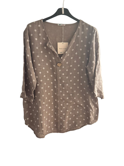 Polka Dot Button Front Top