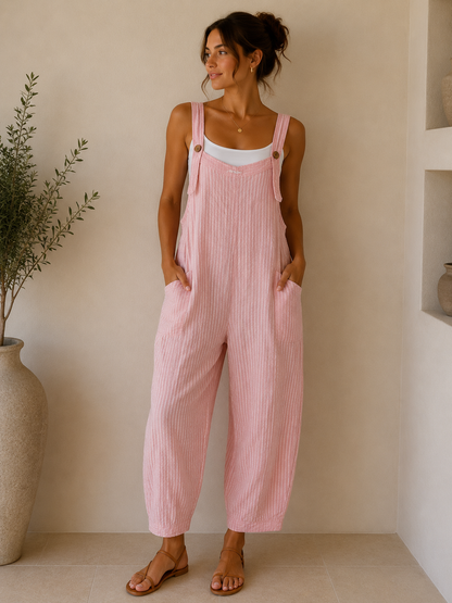 Relaxed Fit Striped Dungaree Jumpsuit