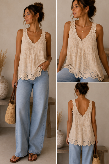 Embroidered Cotton Lace Vest Top | HerEdits