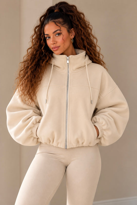 Women's Bubble Hem Zip-Up Jacket Hoodie