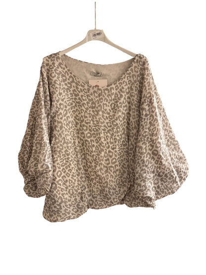Leopard Print Balloon Sleeve Bubble Hem Top
