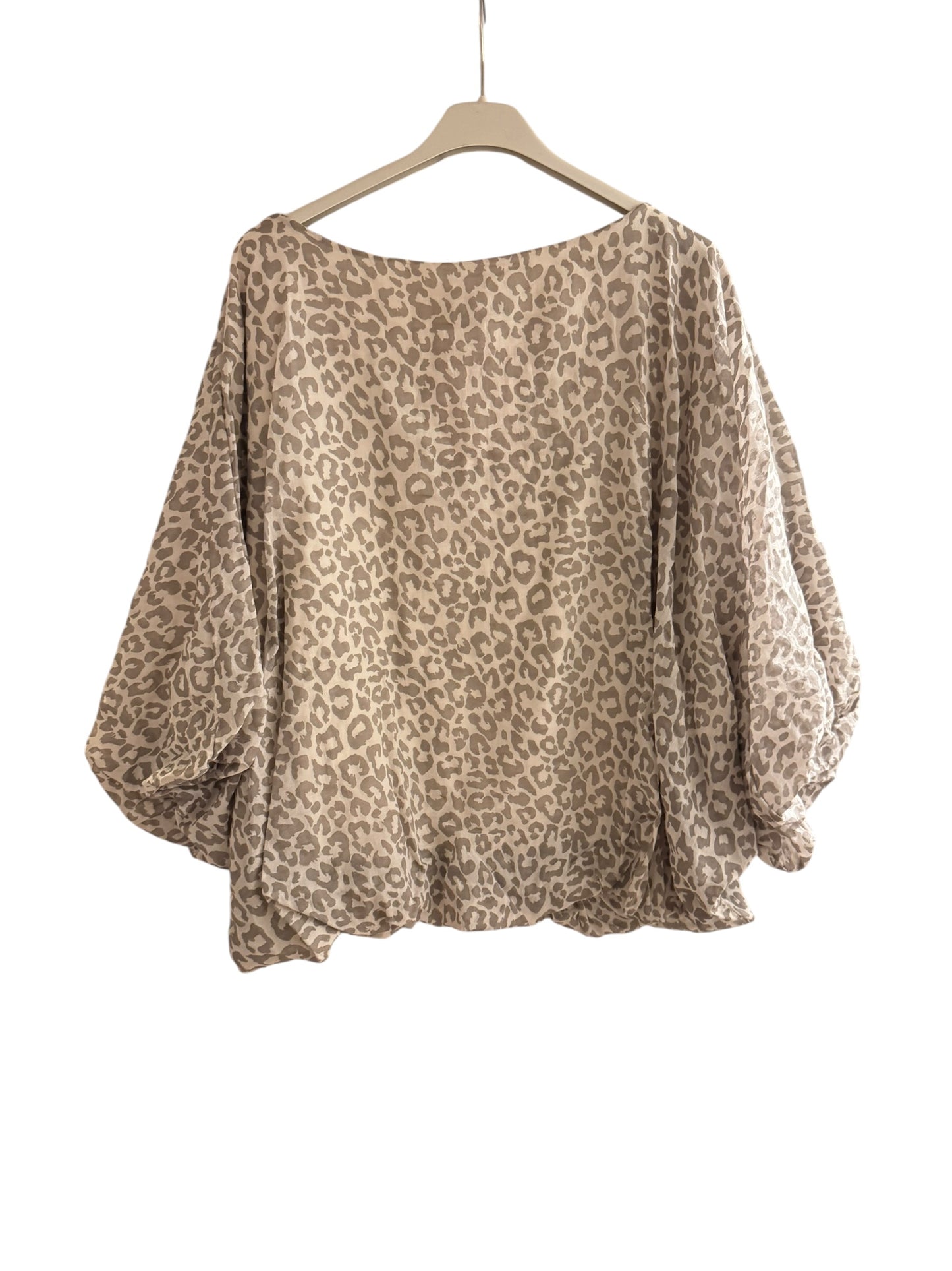Leopard Print Balloon Sleeve Bubble Hem Top