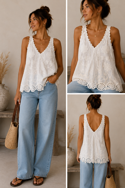 Embroidered Cotton Lace Vest Top | HerEdits