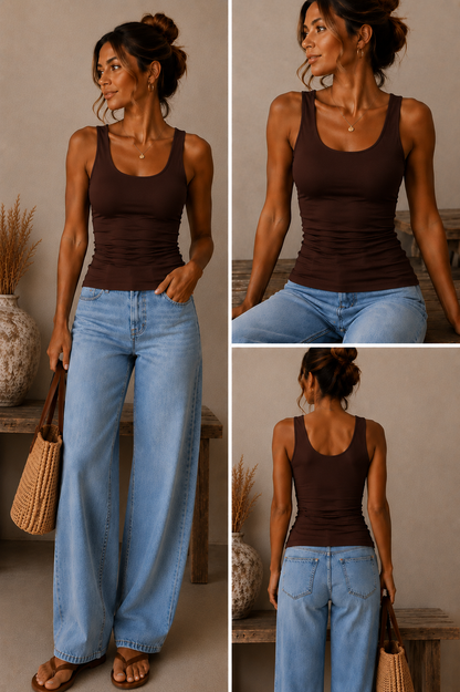 Double Lined Soft Touch Scoop Neck Vest | Stretch Basic Layering Top | HerEdits