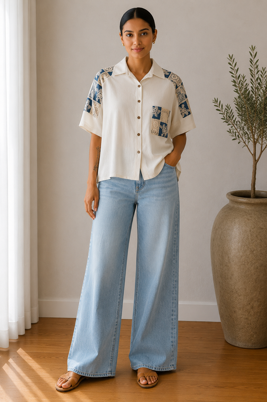 Crochet Cold Shoulder Short Sleeve Shirt