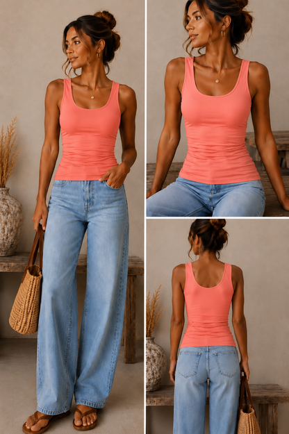 Double Lined Soft Touch Scoop Neck Vest | Stretch Basic Layering Top | HerEdits