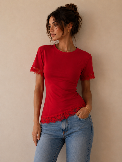 Lace Trim Top – Feminine Soft Luxe Tee