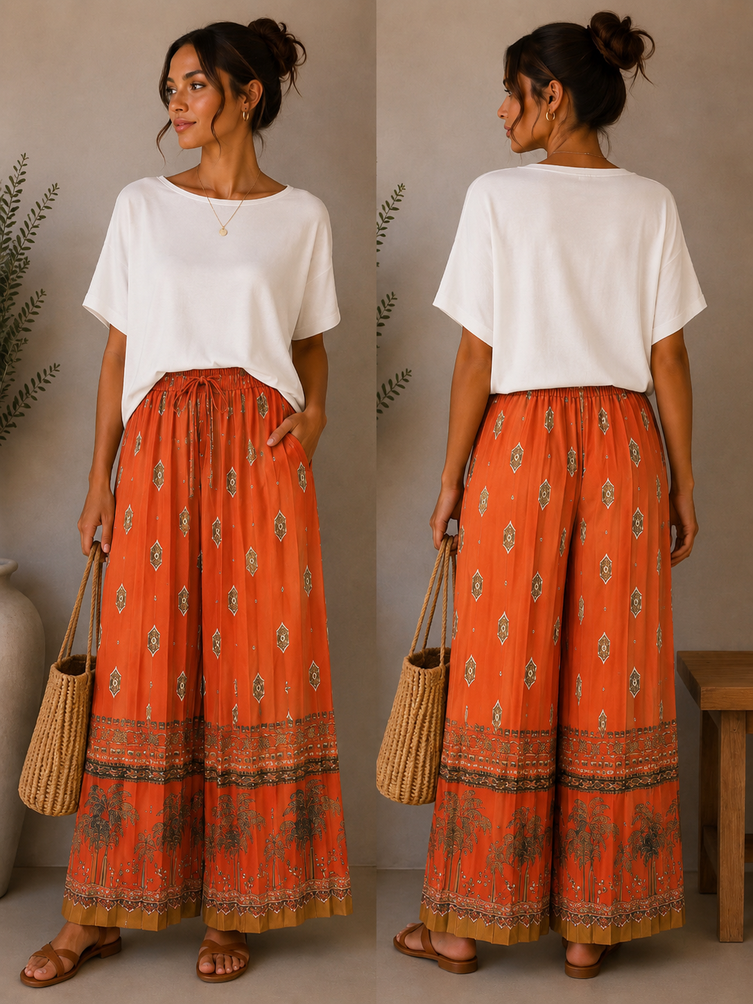 Boho Pleated Palazzo Trousers
