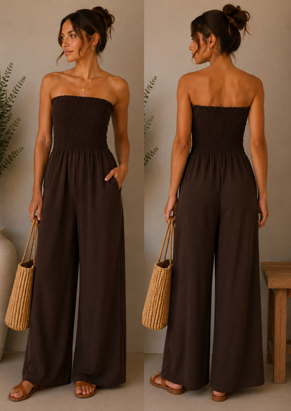 Shirred Bandeau Wide Leg Jumpsuit